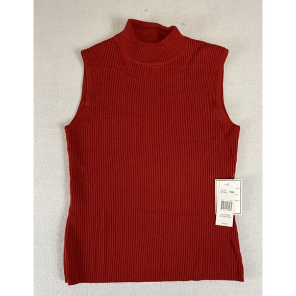 Pursuits,ltd woolmark Sleeveless Turtleneck Shirt Red Blouse Womens S Preppy Y2K - Picture 1 of 12